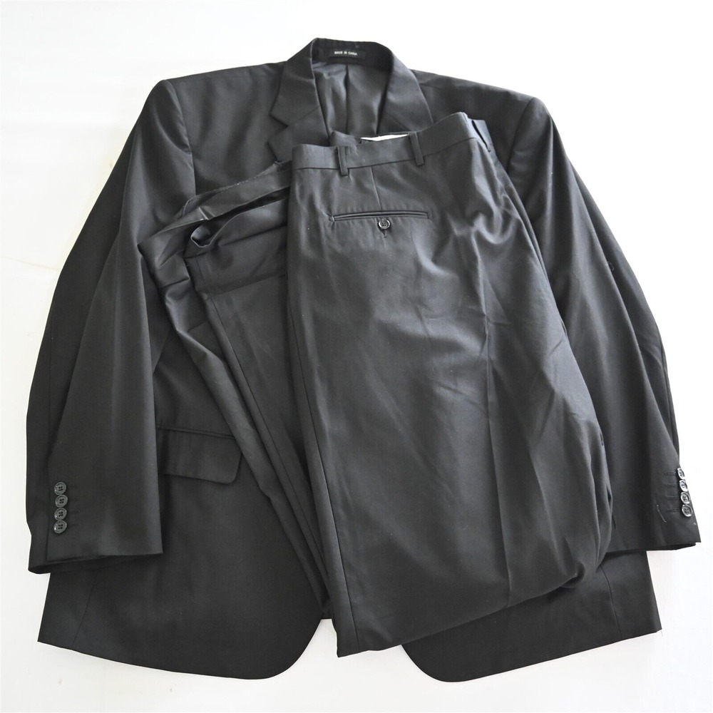 Milano Moda 48R 42‎ Solid Black Mens Jacket Pants Suit